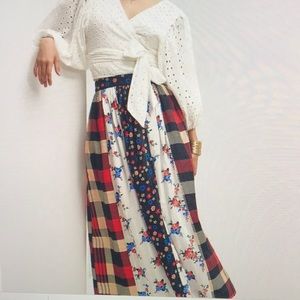 Anthropologie Let Me Be CONTRAST Maxi Skirt S Americana red blue white colonial